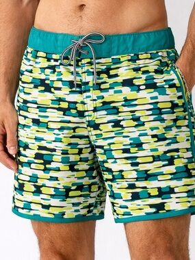 Speedo Swim Trunks Men’s Large Green Print Volley Shorts 7” Inseam Drawstring